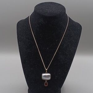Vintage Janice Girardi Designs Garnet Pendant with M O P Sterling Chain